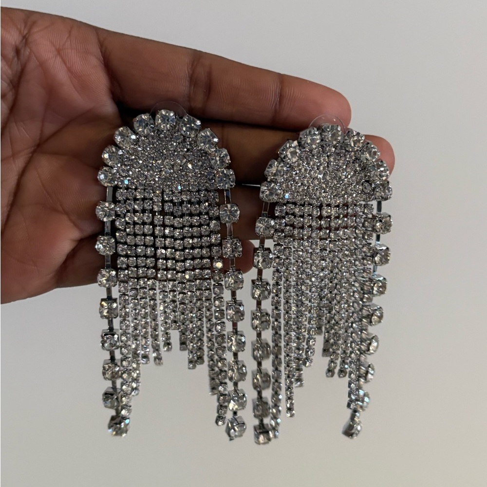 Elegant Silver Crystal Dangle Earrings (costume jewelry)